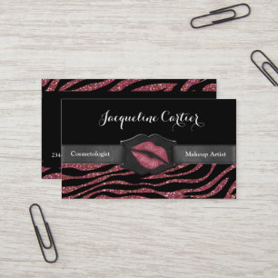 Cartão De Visita Elegante Marsala Zebra Glitter Kiss Cosmetólogo