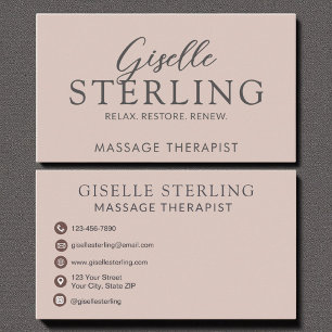 Cartão De Visita Elegante Massage Therapist Blush Script Rosa