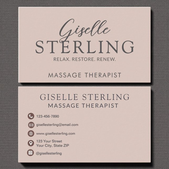 Cartão De Visita Elegante Massage Therapist Blush Script Rosa (Criador carregado)