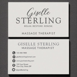 Cartão De Visita Elegante Massage Therapist Luxury Script Moderno