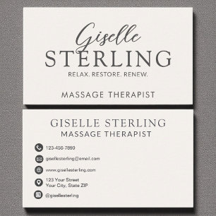 Cartão De Visita Elegante Massage Therapist Neutral Beige Script