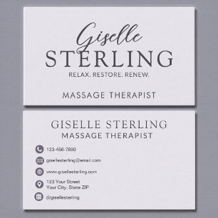 Cartão De Visita Elegante Massage Therapist Purple Lilac Script