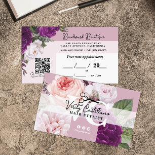 Cartão De Visita Elegante Mauve Floral Hair Stylist Compromisso QR