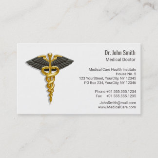 Cartão De Visita Elegante Médico Dourado das Asas Negras Caduceus