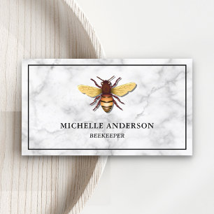 Cartão De Visita Elegante Mel Bee Branco Mármore Moderno Apicultor