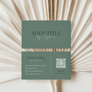 Cartão De Visita Elegante Minimalista Moderno Código QR Verde Sage