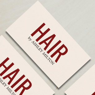 Cartão De Visita Elegante Minimalista Salão de Cabelos Vermelho Beg
