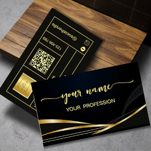 Cartão De Visita Elegante minimalista script Dourado e Preto