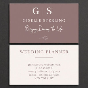 Cartão De Visita Elegante Mínimo Monograma Dusty Rosa