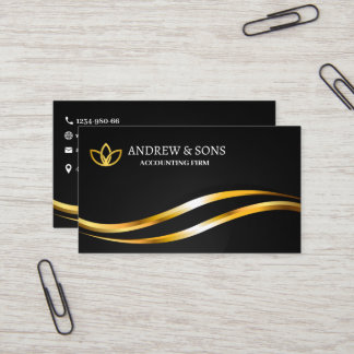 Cartão de visita Elegante Mínimo Preto e Dourado