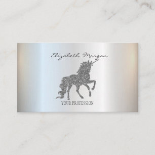 Cartão De Visita Elegante Modern Silver Glitter Unicorn