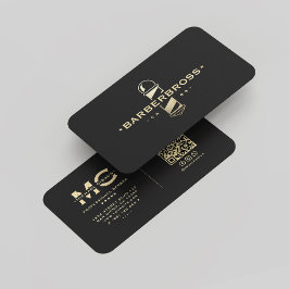 Cartão De Visita Elegante Moderno Barbershop Barber Polo Negro Dour