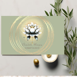 Cartão De Visita Elegante Moderno Branco Lótus Dourado Círculos Ver