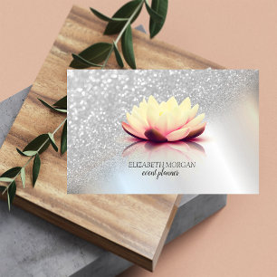 Cartão De Visita Elegante Moderno Brilho Prateado Bokeh Ombre Lótus