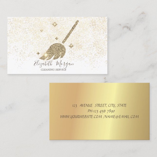 Cartão De Visita Elegante Moderno Dourado Confetti Maid Clearing Ho (Frente/Verso)