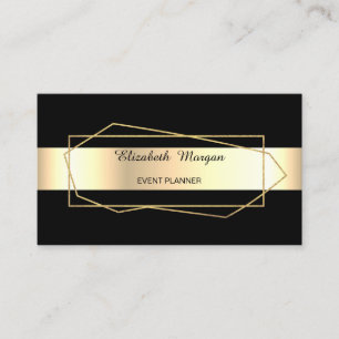 Cartão De Visita Elegante Moderno Dourado Geométrico, Moldura, Pret