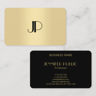 Cartão De Visita Elegante Moderno Dourado Monograma Modelo