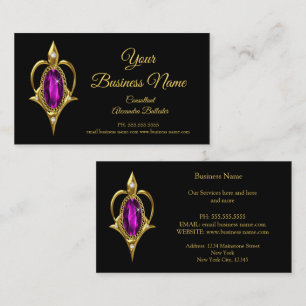 Cartão De Visita Elegante Moderno Estiloso Magenta Jóia Dourado Neg