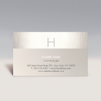 Cartão De Visita Elegante Moderno Faux Silver Foil e Taupe Monogram