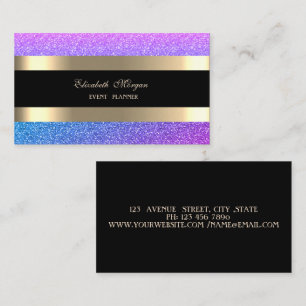 Cartão De Visita Elegante Moderno, Glitter Listrado Violeta