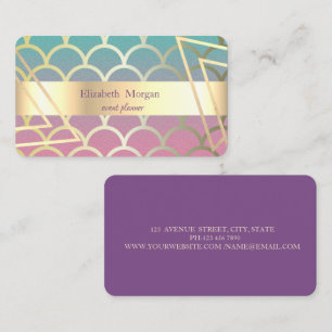 Cartão De Visita Elegante Moderno Listrado Violeta, Sereia, Dourado