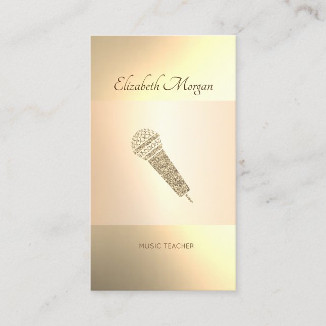 Cartão De Visita Elegante Moderno, Microfone Dourado, Professor de  (Frente)