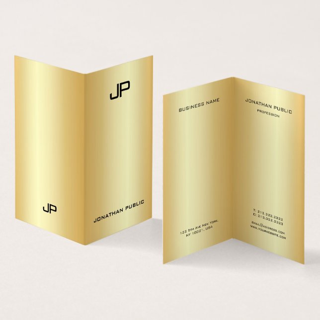 Cartão De Visita Elegante Moderno Monograma Faux Dourado Profission (Interior e exterior)