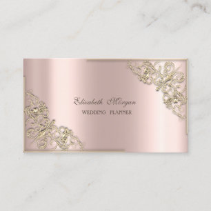 Cartão De Visita Elegante Moderno, Ouro Rosa, Moldura Dourada