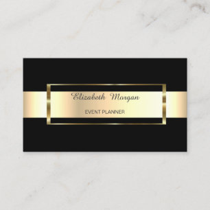 Cartão De Visita Elegante Moderno Quadro Preto com Listras Dourado