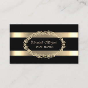 Cartão De Visita Elegante Moderno, Quadro Preto e Dourado Listrado
