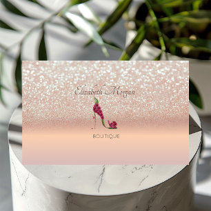 Cartão De Visita Elegante Moderno, Rosa Dourado Glitter Bokeh High 