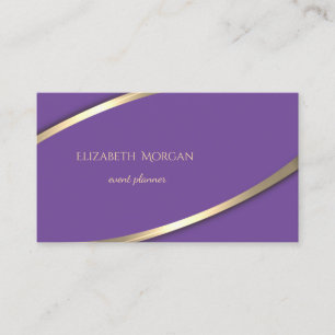 Cartão De Visita Elegante Moderno Simples Violeta, Faixa Dourada