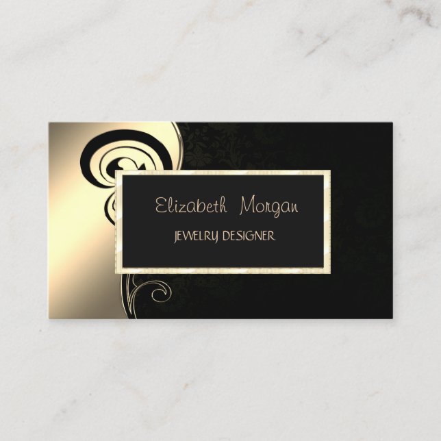 Cartão De Visita Elegante moderno Swirl, Dourado Frame Jewelry Desi (Frente)