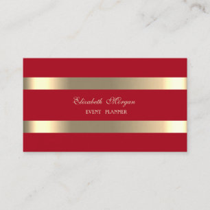 Cartão De Visita Elegante Moderno, Vermelho, Listrado Dourado