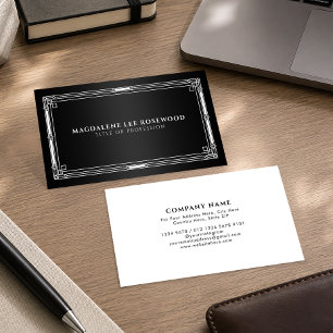 Cartão De Visita Elegante Moldura Branca Art Déco em Preto