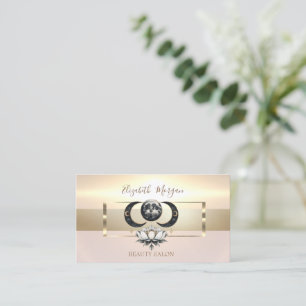 Cartão De Visita Elegante Moldura de Ouro de Lotus Lua Moderna