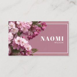 Cartão De Visita Elegante Moldura Dourada Flor de Cerejeira Rosa