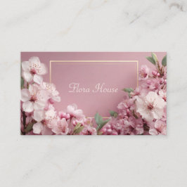 Cartão De Visita Elegante Moldura Dourada Flor de Cerejeira Rosa