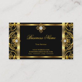 Cartão De Visita Elegante moldura floral dourada preta