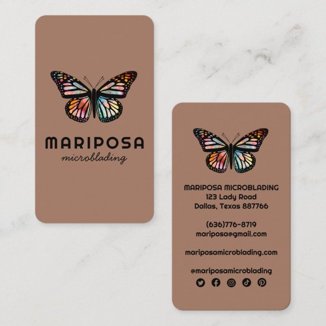 Cartão De Visita Elegante Monarca Borboleta Estheticista Salão de B (Frente/Verso)