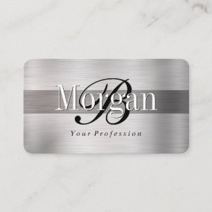 Cartão De Visita Elegante Monograma de Nome DIY, Aço Brushed Claro