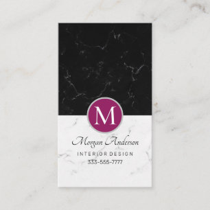 Cartão De Visita Elegante Monograma DIY, Mármore Branco e Preto, Vi