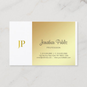 Cartão De Visita Elegante Monograma Dourado Branco Simples Luxo Scr