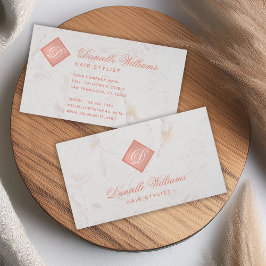 Cartão De Visita Elegante Monograma em Mármore Rosa Dourado Branco