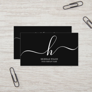 Cartão De Visita Elegante Monograma Inicial de Nome em Preto e Bran