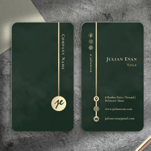 Cartão De Visita Elegante Monograma Minimalista Esmeralda Verde & D