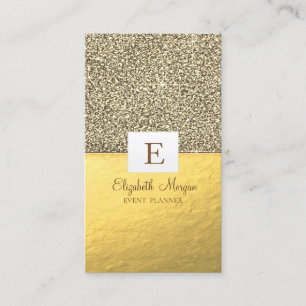 Cartão De Visita Elegante Monograma Moderno Brilhante Dourado Brilh