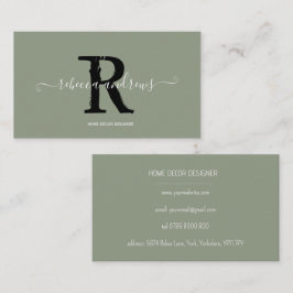 Cartão De Visita Elegante Monograma Nome do Script Inicial Verde