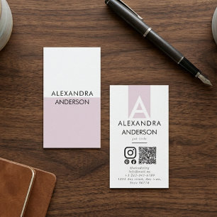 Cartão De Visita Elegante Monograma Profissional de Código QR Minim