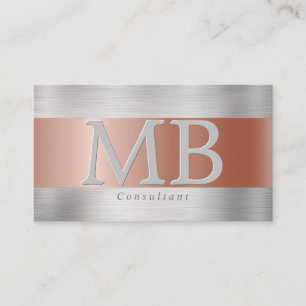 Cartão De Visita Elegante, monograma, Rosa Dourado e aço escovado